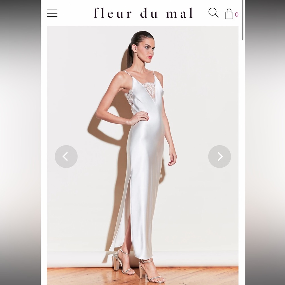 Fleur du Mal White Satin Lace-Trim Slip Gown
